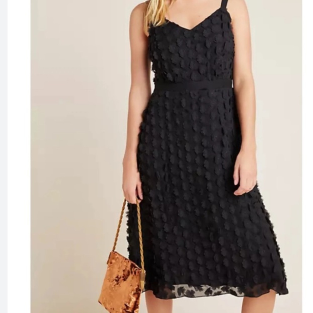 NWT Anthropologie Black Floral applique Midi Dress Eva Franco Size 8